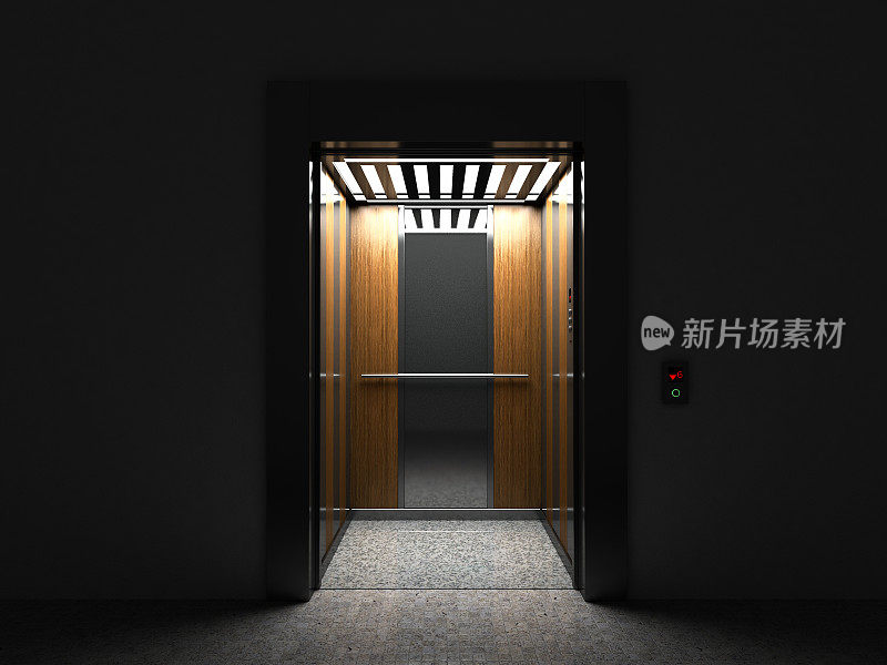 现实开放空电梯与半开放的门3d渲染
