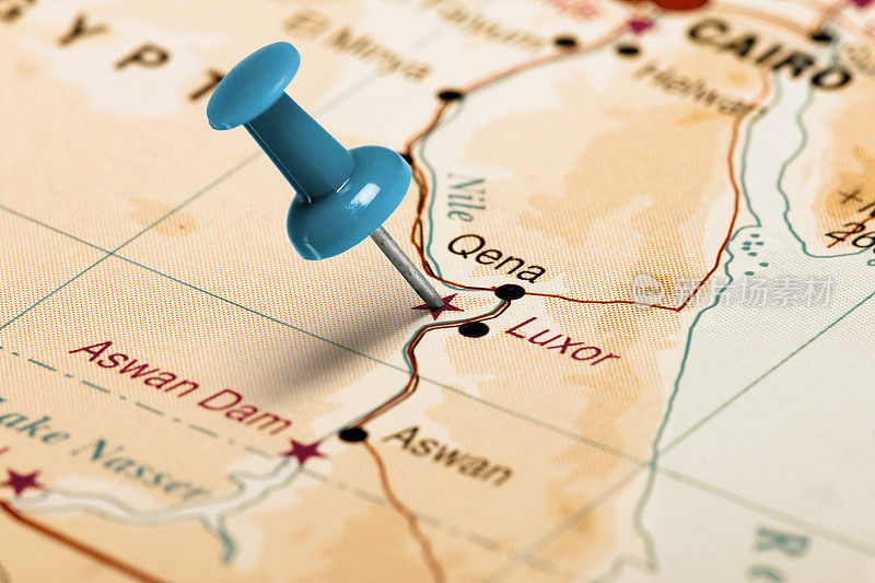 卢克索位置。地图上的蓝色大头针。
