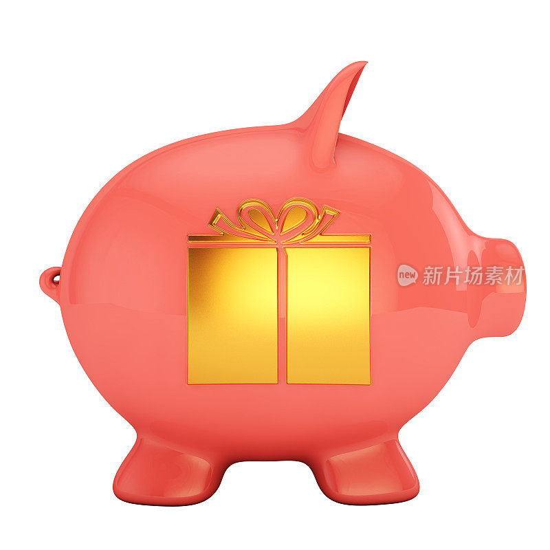 小猪银行与礼物图标在孤立的背景