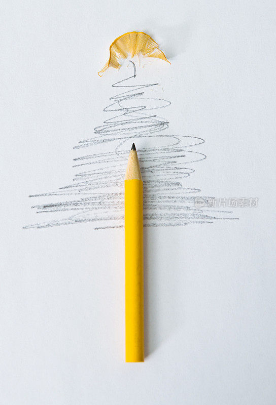 单铅笔和圣诞树素描
