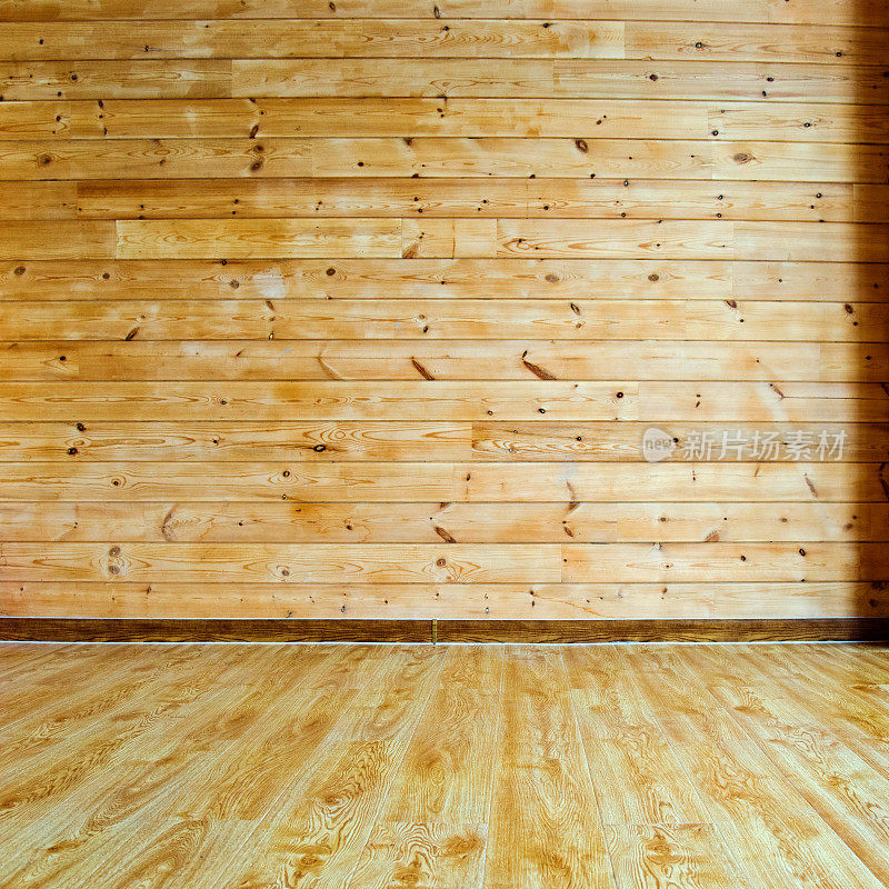 空房间内部与木墙和地板
