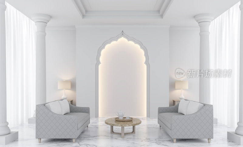 豪华白色客厅3D渲染图像