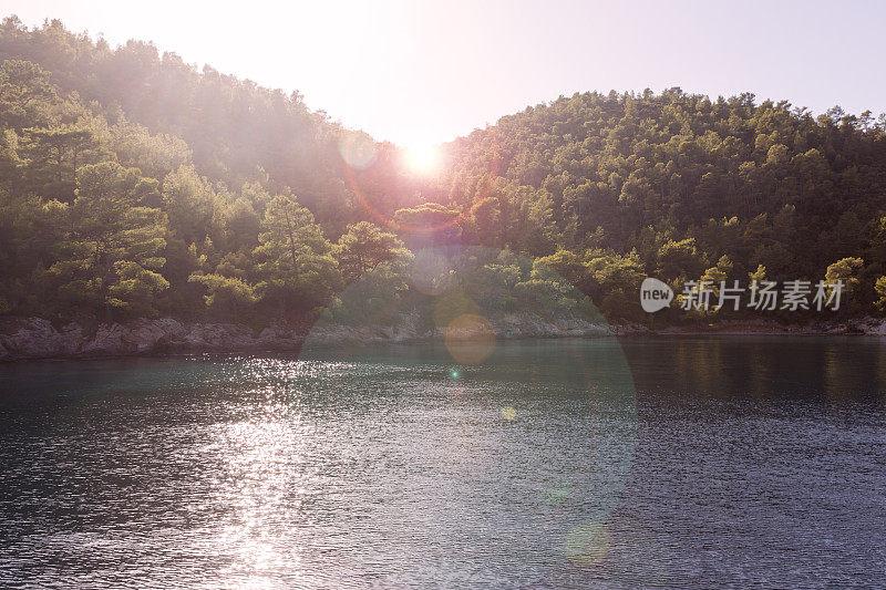 博德拉姆格拉土耳其爱琴海戈科娃湾山日落时的松树