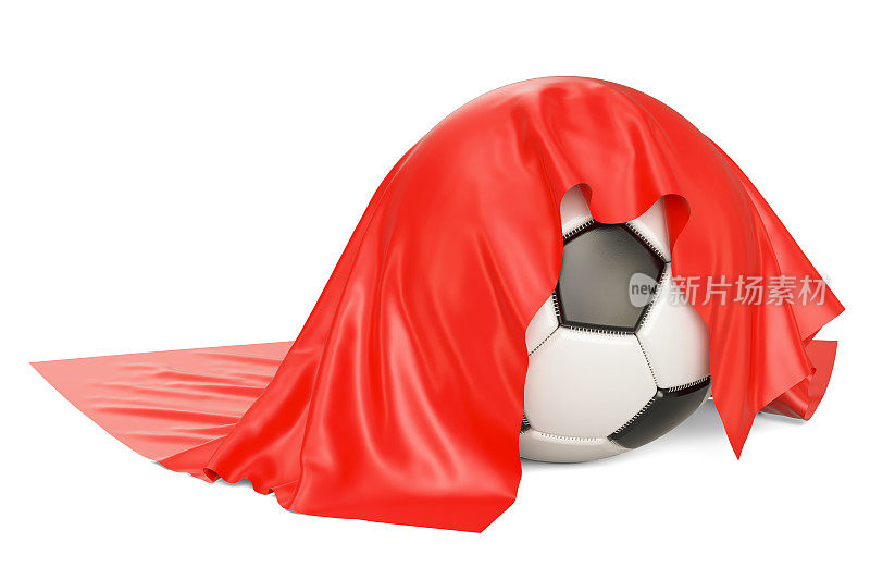 足球覆盖红布，3D渲染孤立在白色背景