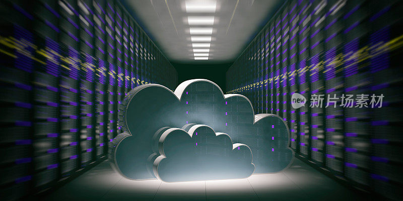 数据中心-机房和云。三维演示