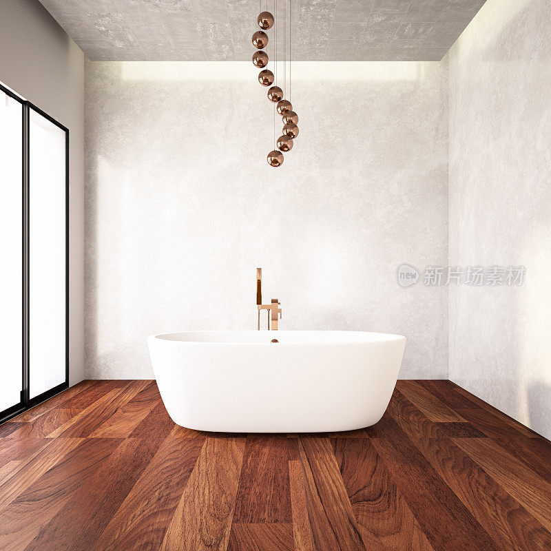 现代浴室与木地板