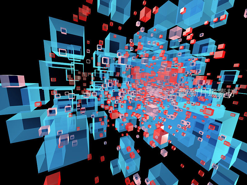 抽象的立体空间，在纳米技术、科学和工程隐喻中的三维插图