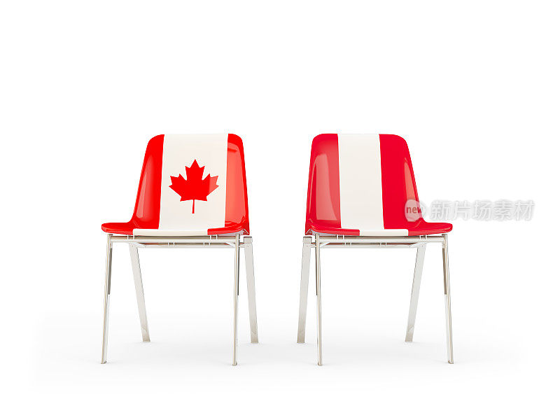 两把印有加拿大和秘鲁国旗的椅子