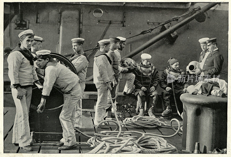 皇家海军潜水员穿着潜水服，19世纪