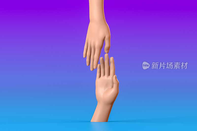 3D手势，女性人体模型，帮助之手，伙伴关系，团队概念