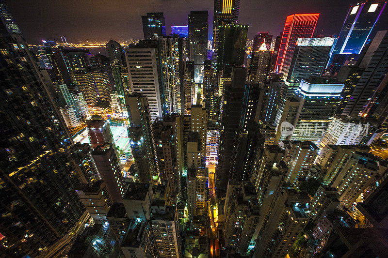 香港市区夜景鸟瞰图