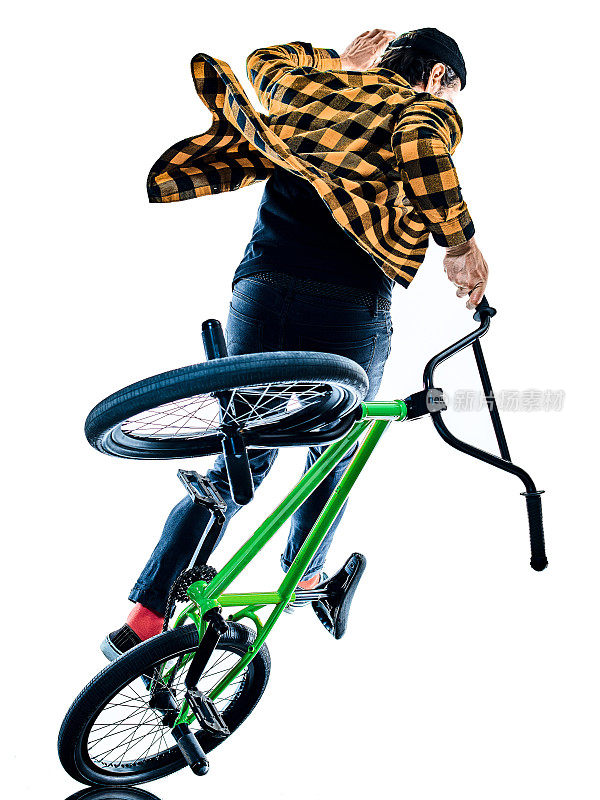 小轮车骑手自行车自行车自由式杂技特技孤立的白色背景