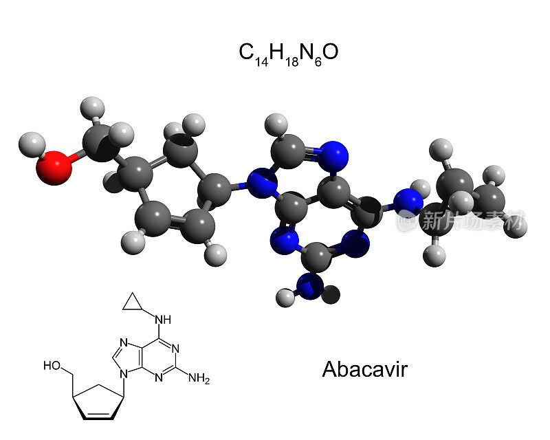 合成代谢类固醇阿巴卡韦的化学式和结构。