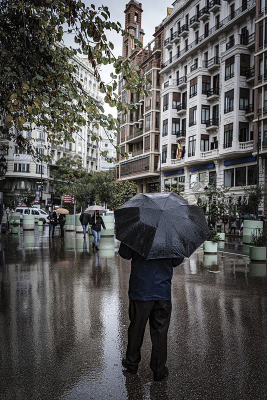 一个人在雨天撑着伞走着