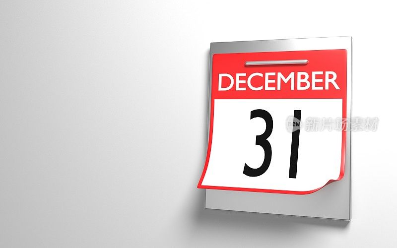 12月31日桌面日历页的圣诞节对白色背景
