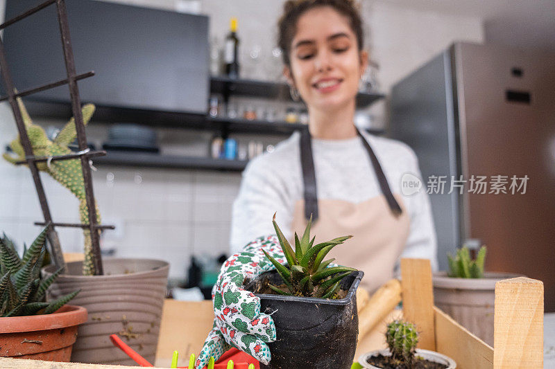 白人女性，喜欢她的爱好，室内园艺