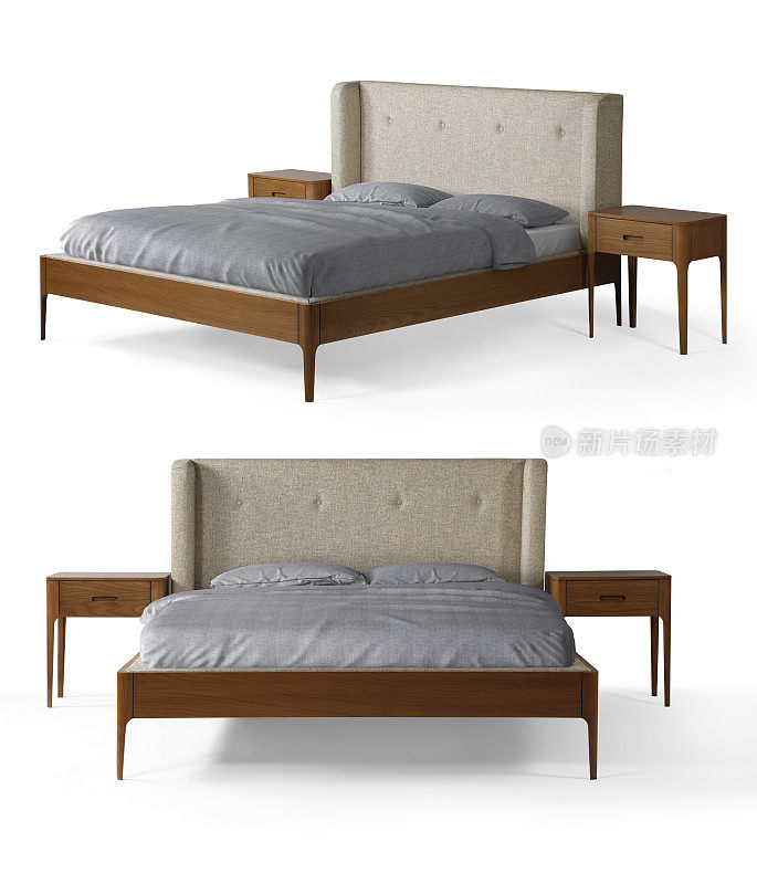 床头柜，现代床，双人床