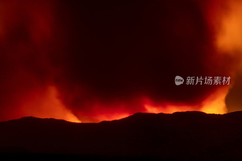 科罗拉多州西部松树峡谷大火的火焰和浓烟