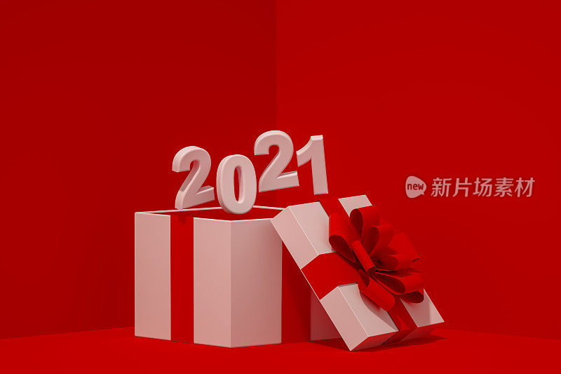 打开礼物盒与2021年新年