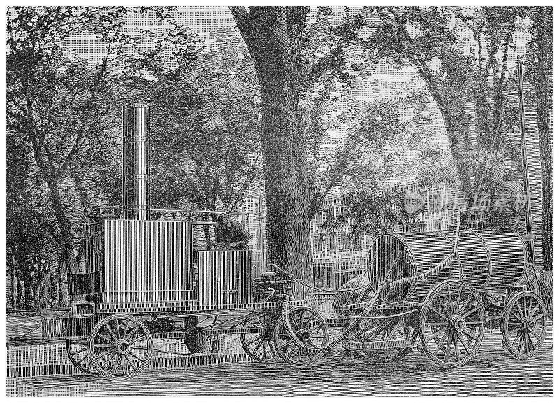 仿古黑白照片:蒸汽喷涂机农业机械