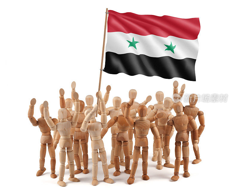 欧洲难民危机的象征-木制人体模型叙利亚国旗