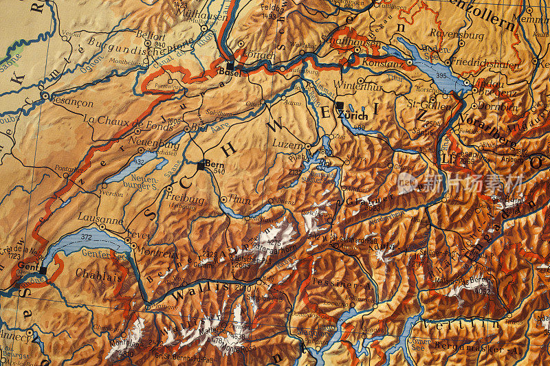 瑞士。旧地图。