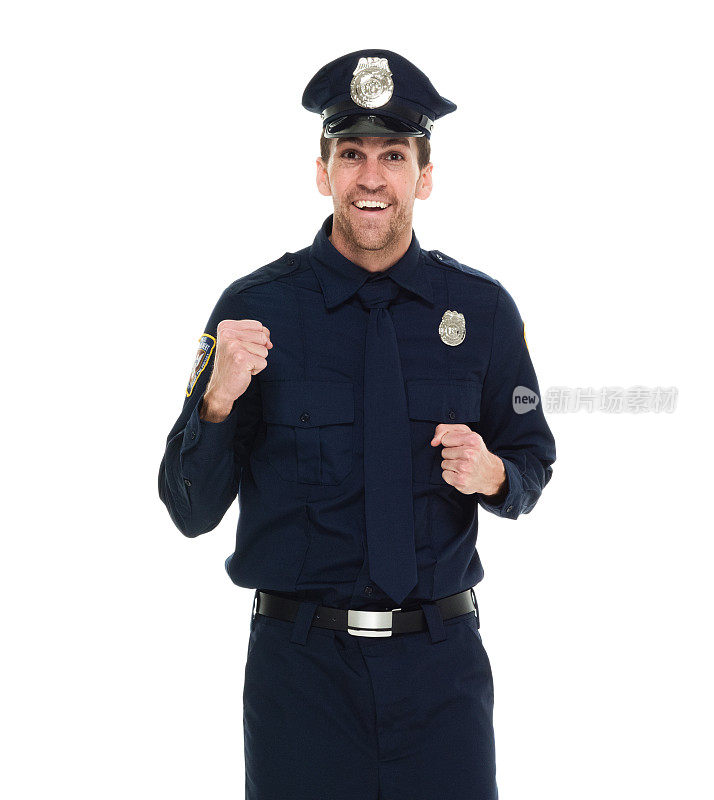 微笑的警察欢呼