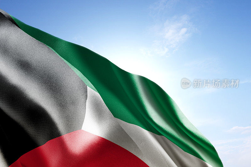 在风中飘扬的科威特国旗