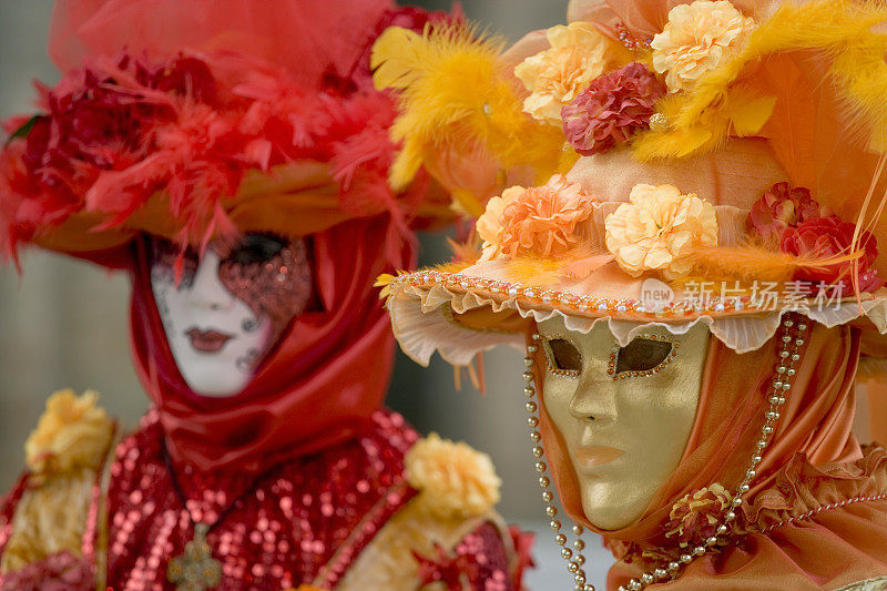 威尼斯狂欢节上的两个女性面具