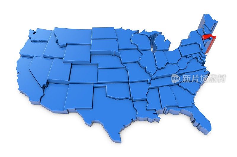 美国地图，马萨诸塞州用红色标出