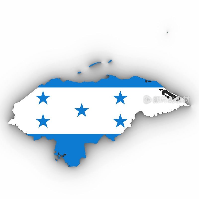 洪都拉斯地图轮廓与洪都拉斯国旗在白色与阴影3D插图