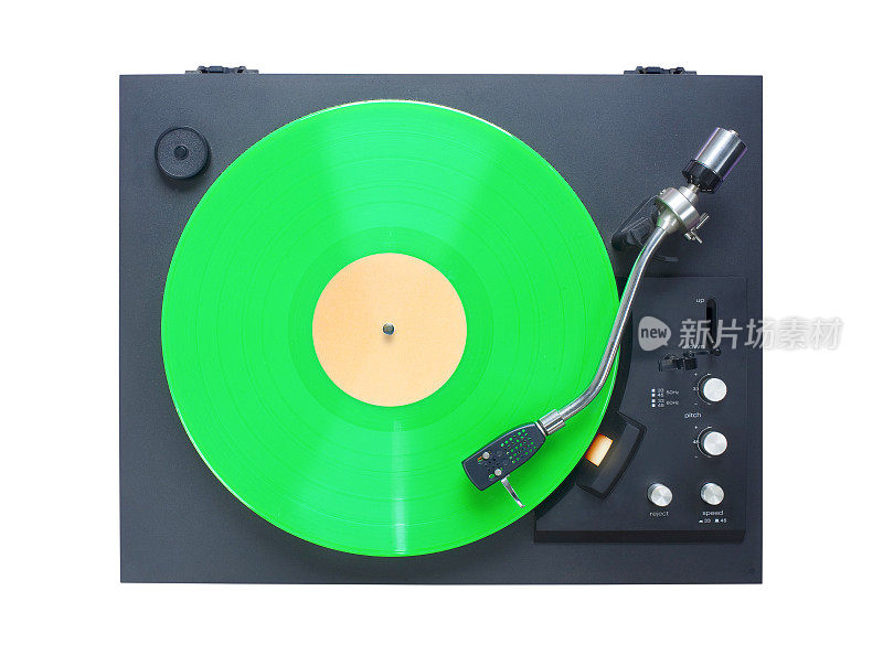 转盘与绿色乙烯基唱片，隔离