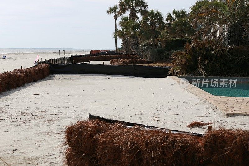 沙障沿海滩海岸保护飓风损害再生，SC