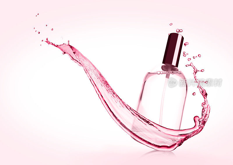奢华的粉红色液体香水瓶