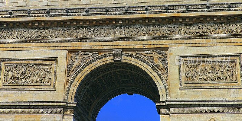 凯旋门建筑华丽的细节正面-巴黎，法国
