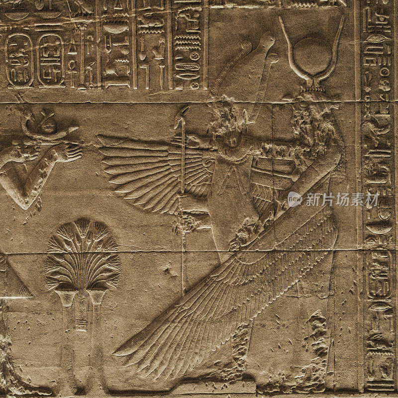 埃及阿斯旺菲莱神庙的伊希斯和奥西里斯象形文字