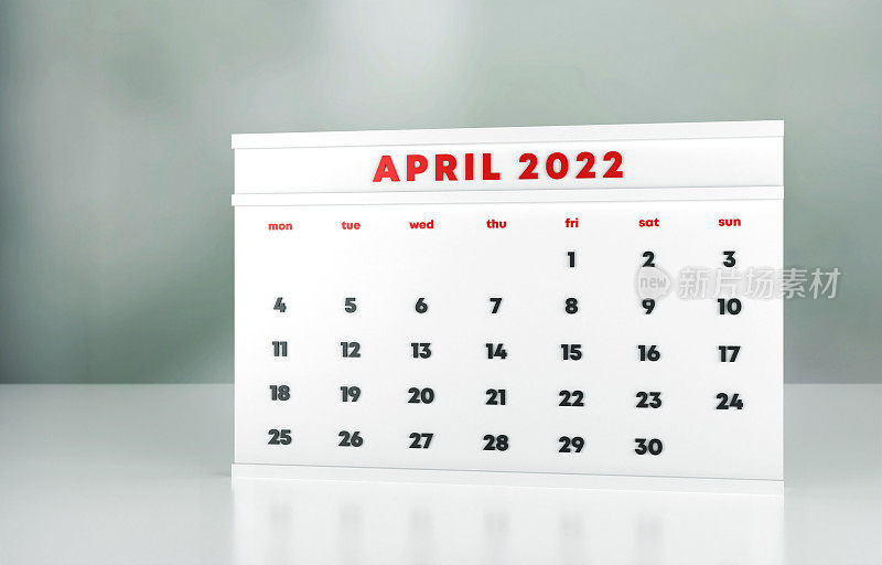 2022年灯箱上的四月日历