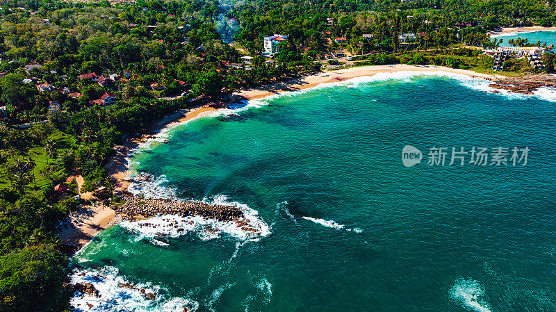 坦加尔海滩鸟瞰图，南部省份，斯里兰卡