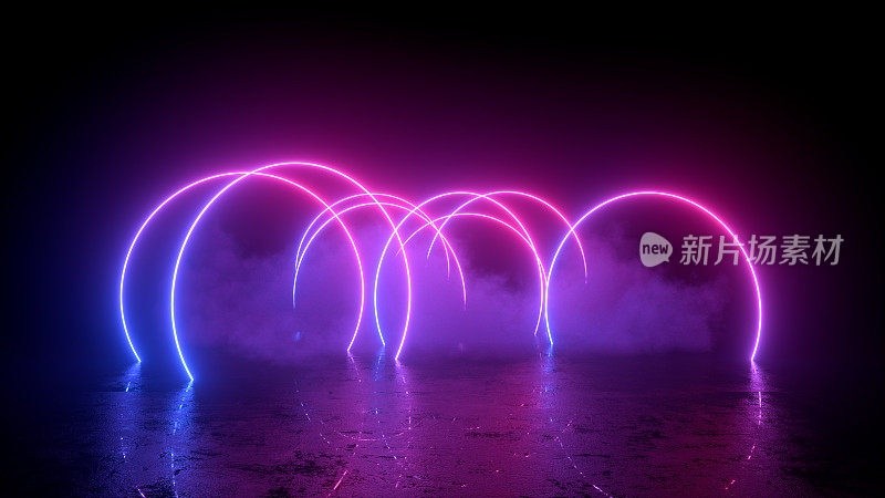 紫外线霓虹灯宇宙景观发光led照明与烟雾三维抽象背景