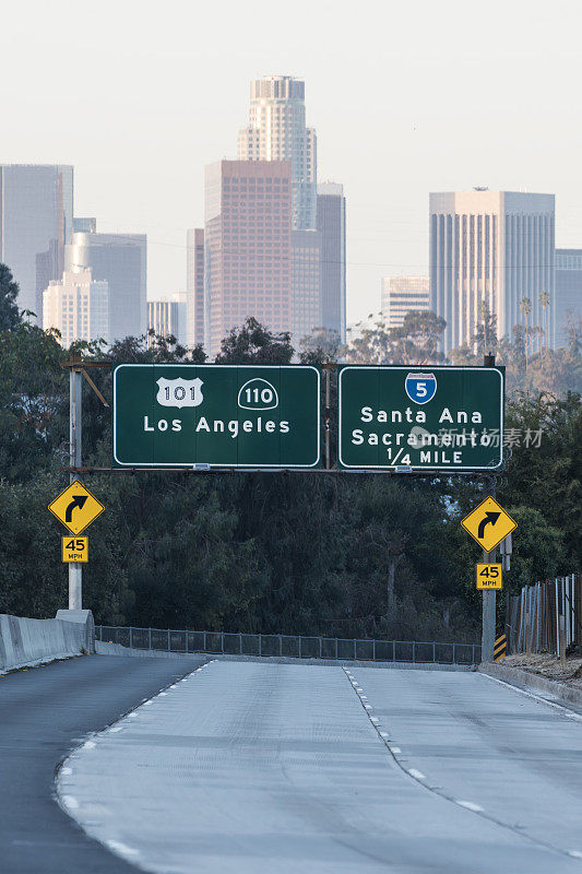 洛杉矶101和110高速公路标志垂直视图