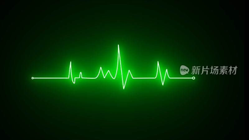 发光的霓虹灯绿色心跳脉冲图标。很健康的心电图和心电图脉冲线插图。心电图霓虹灯脉搏监测仪和黑色背景。