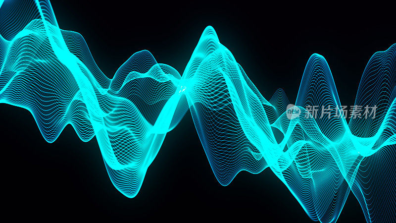 音乐抽象的背景。音乐均衡器。抽象的数字粒子波。大数据可视化。三维演示
