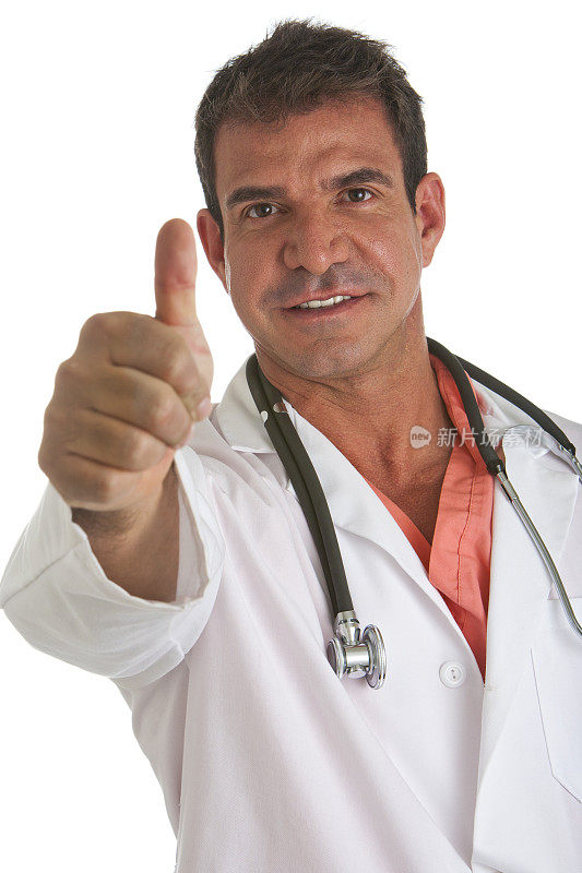 男医生竖起大拇指，白色背景