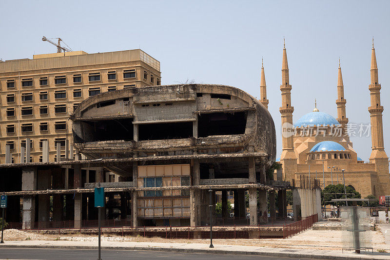 黎巴嫩贝鲁特的老电影院和穆罕默德阿明清真寺