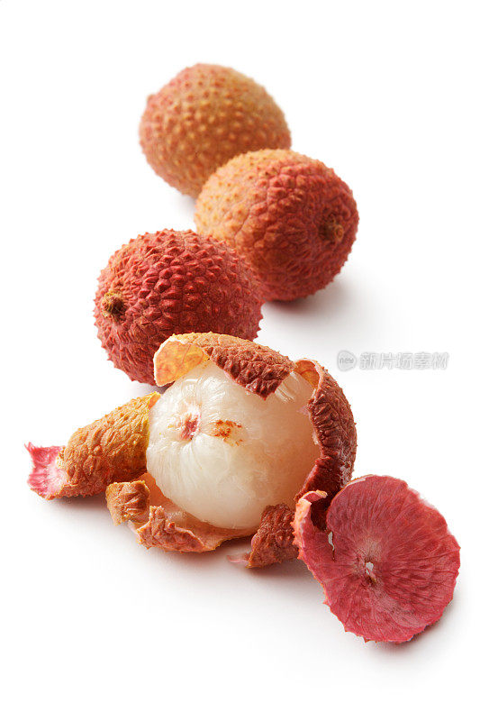 果实:白色背景上分离的荔枝