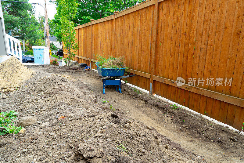 庭院正在建设中，用于新的景观美化