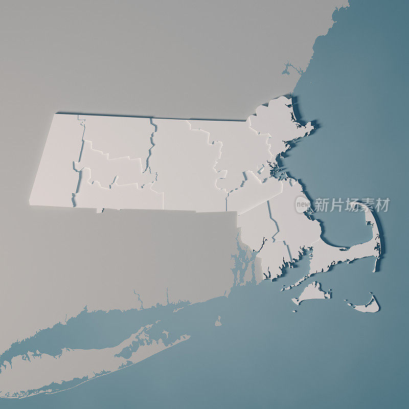 美国马萨诸塞州地图行政区划县3D渲染