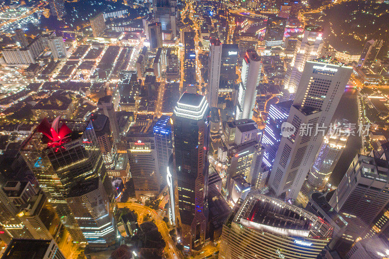 鸟瞰图新加坡天际线和滨海湾全景，码头是新加坡的经济中心，这里有新加坡中心的所有建筑