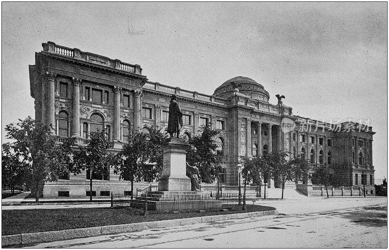 威斯康辛州密尔沃基市的古董黑白照片:公共图书馆