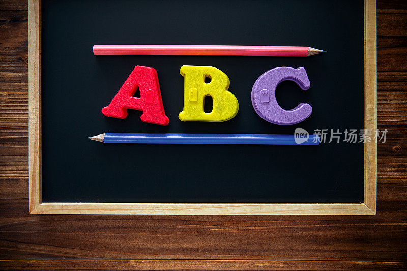 字母A、B、C在黑板背景上
